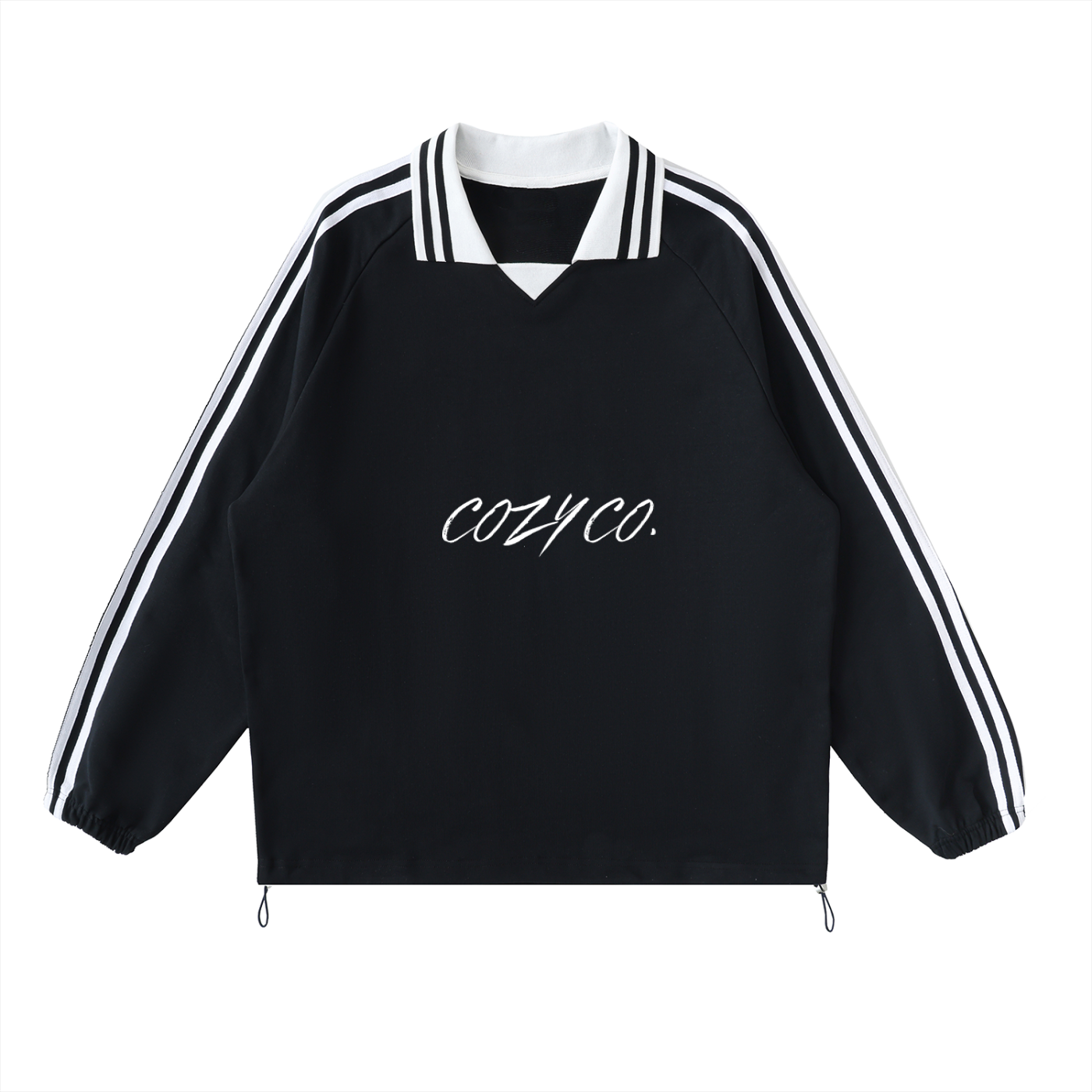 Contrast Striped Lapel Collar Sweatshirt