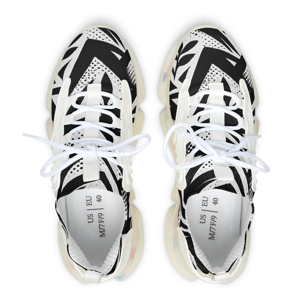 Black & White Geometric Mesh Sneakers — Women's Fashion Athletic Shoes