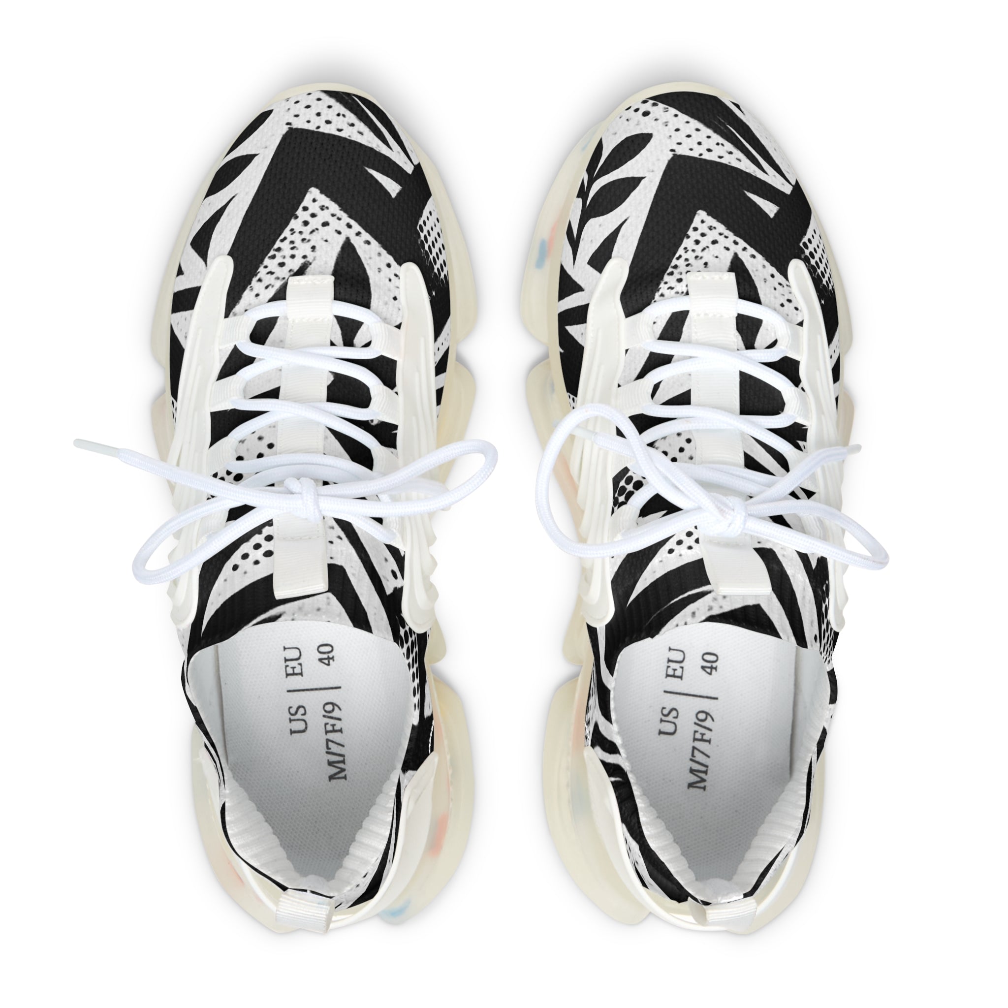 Black & White Geometric Mesh Sneakers — Women's Fashion Athletic Shoes