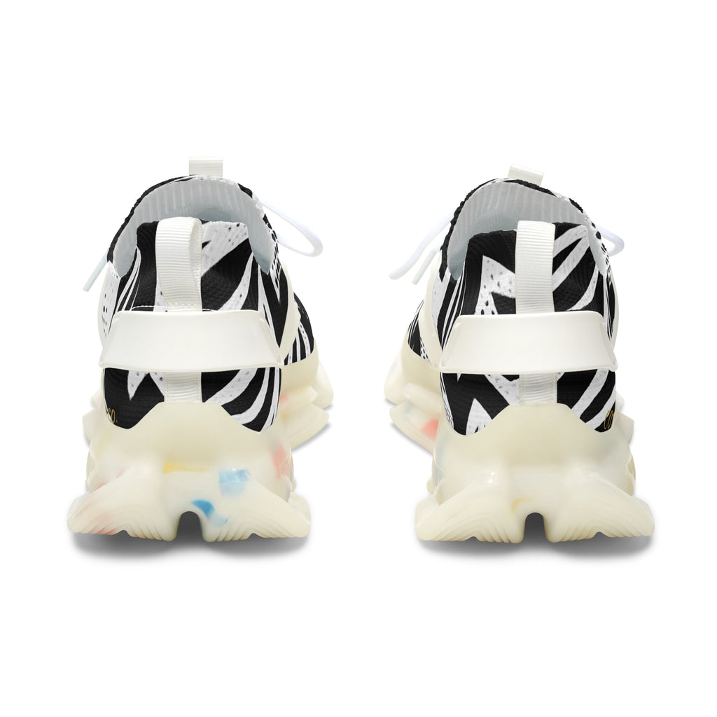 Black & White Geometric Mesh Sneakers — Women's Fashion Athletic Shoes