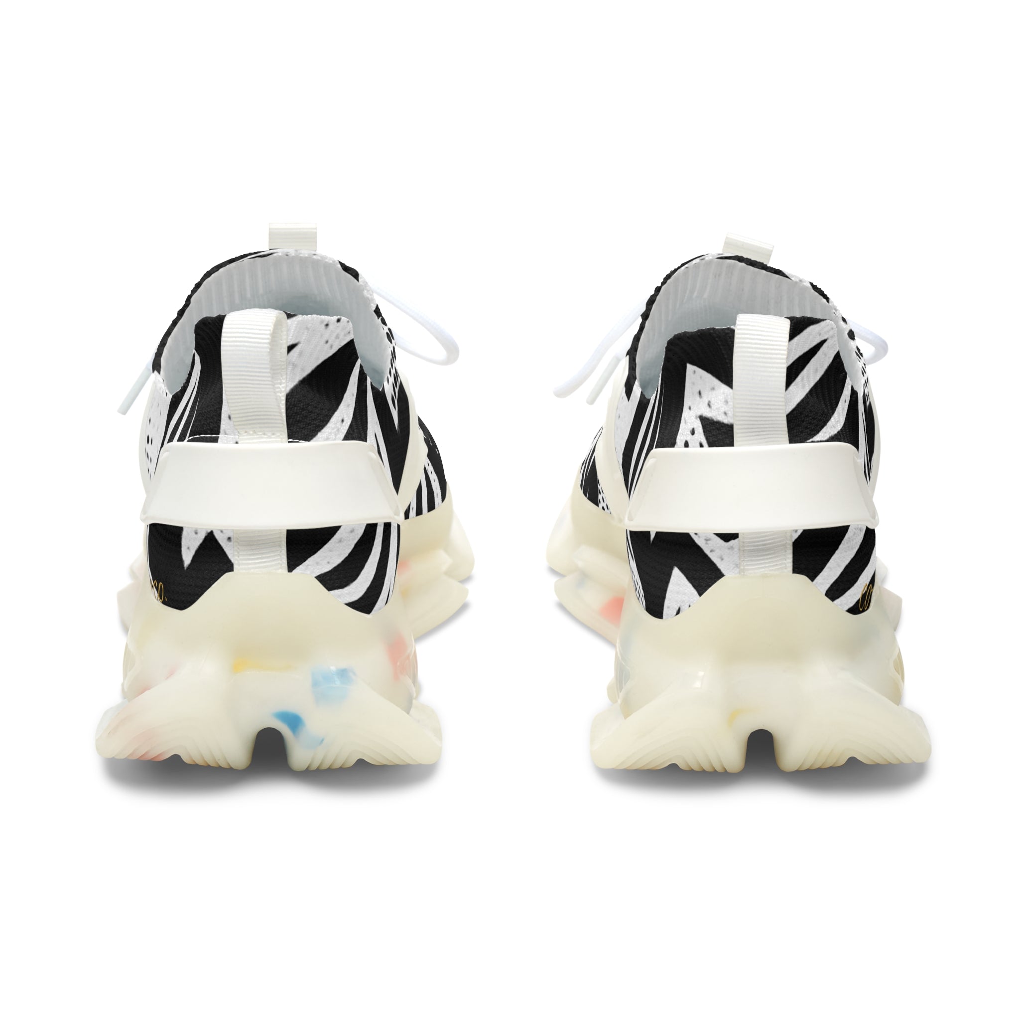 Black & White Geometric Mesh Sneakers — Women's Fashion Athletic Shoes