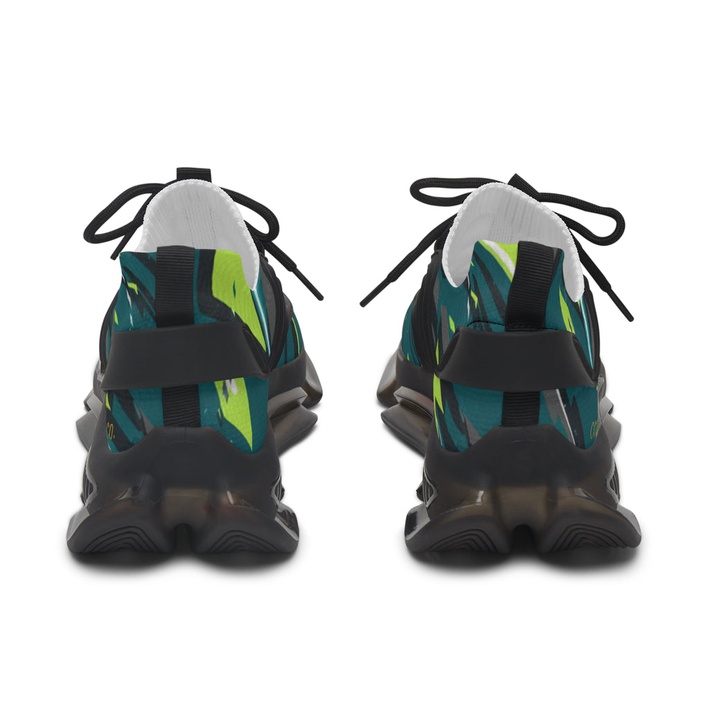 Mesh Sneakers — Green Abstract Wave Athletic Shoes