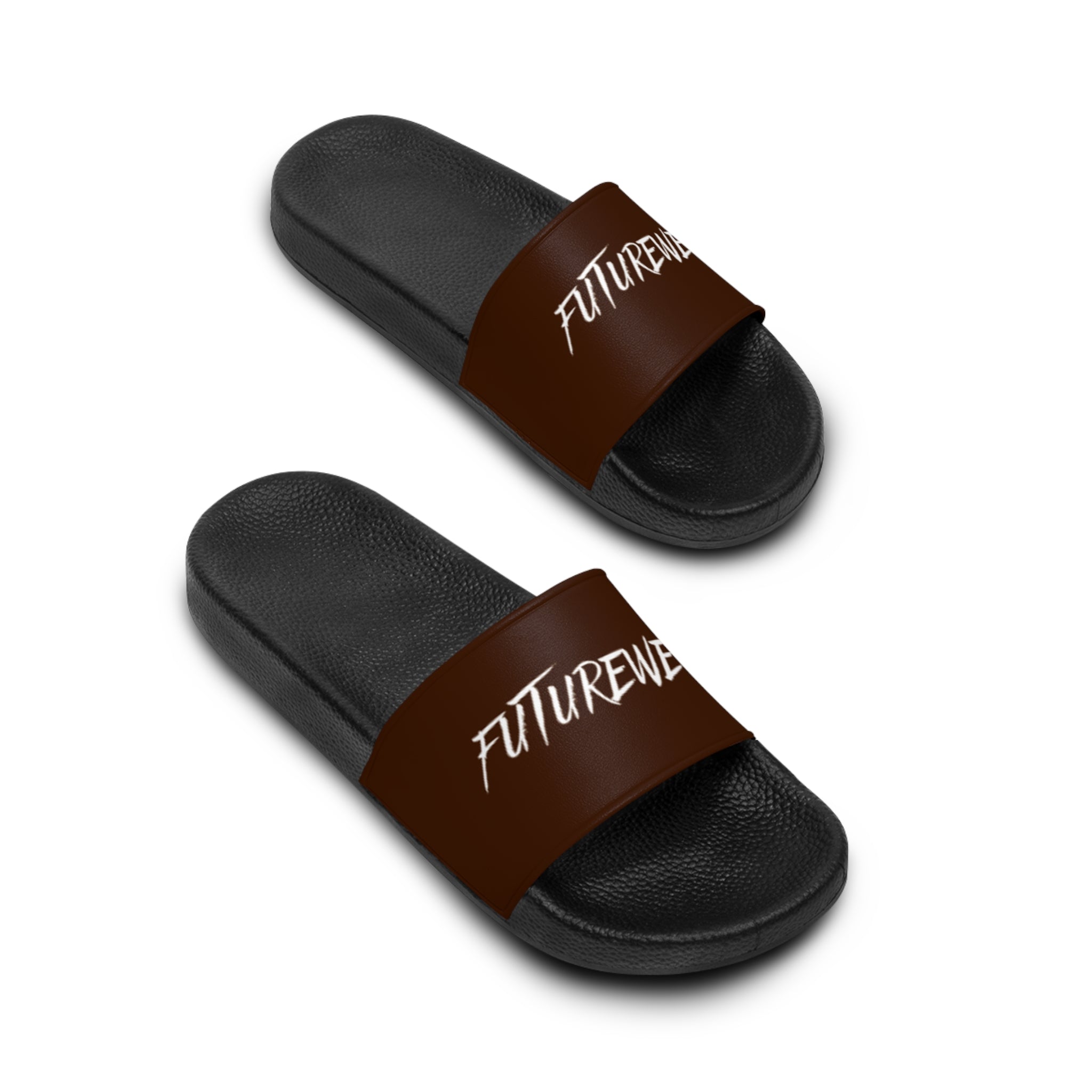 Slide Sandals — Brown "FUTUREWEAR" Graphic Slides for Men