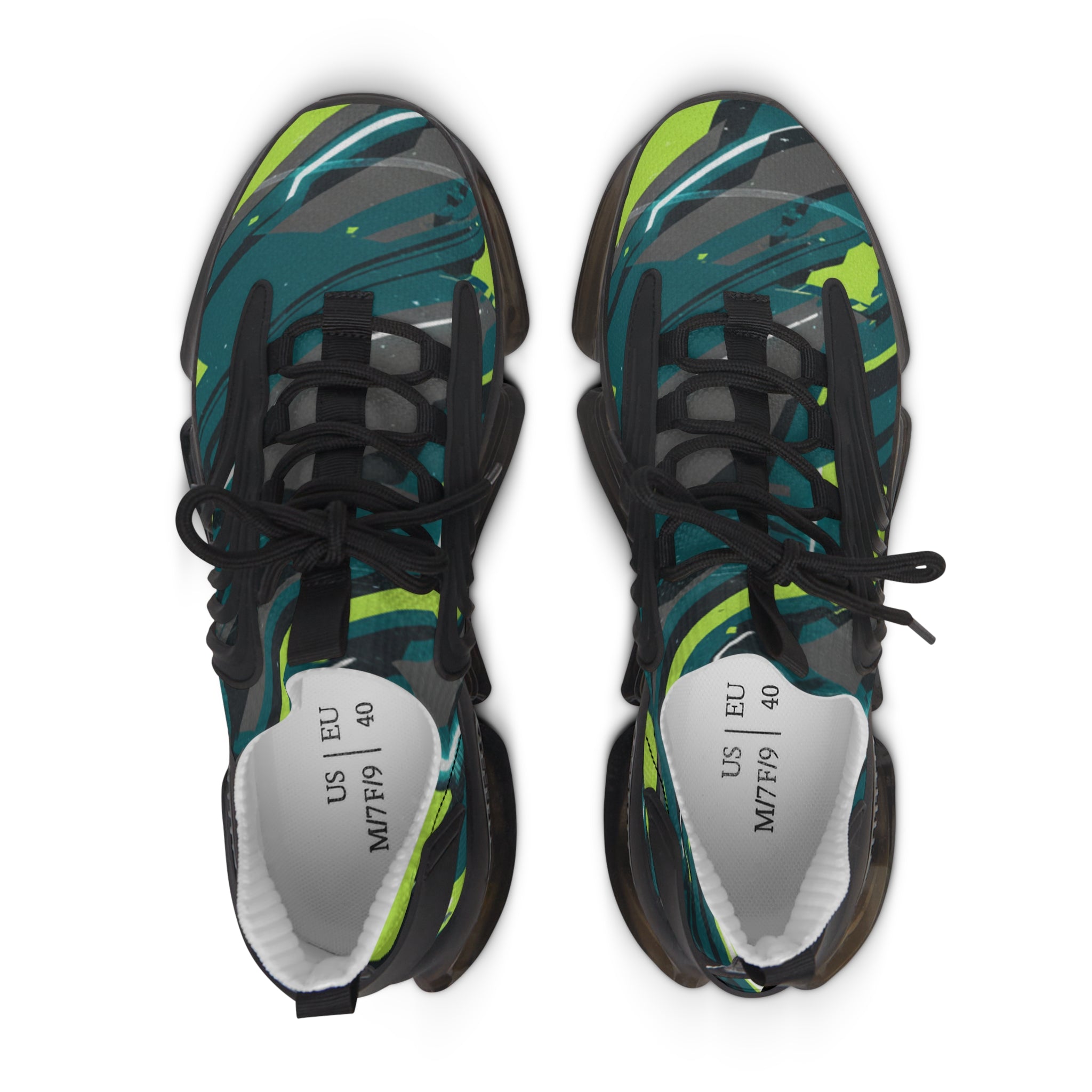 Mesh Sneakers — Green Abstract Wave Athletic Shoes
