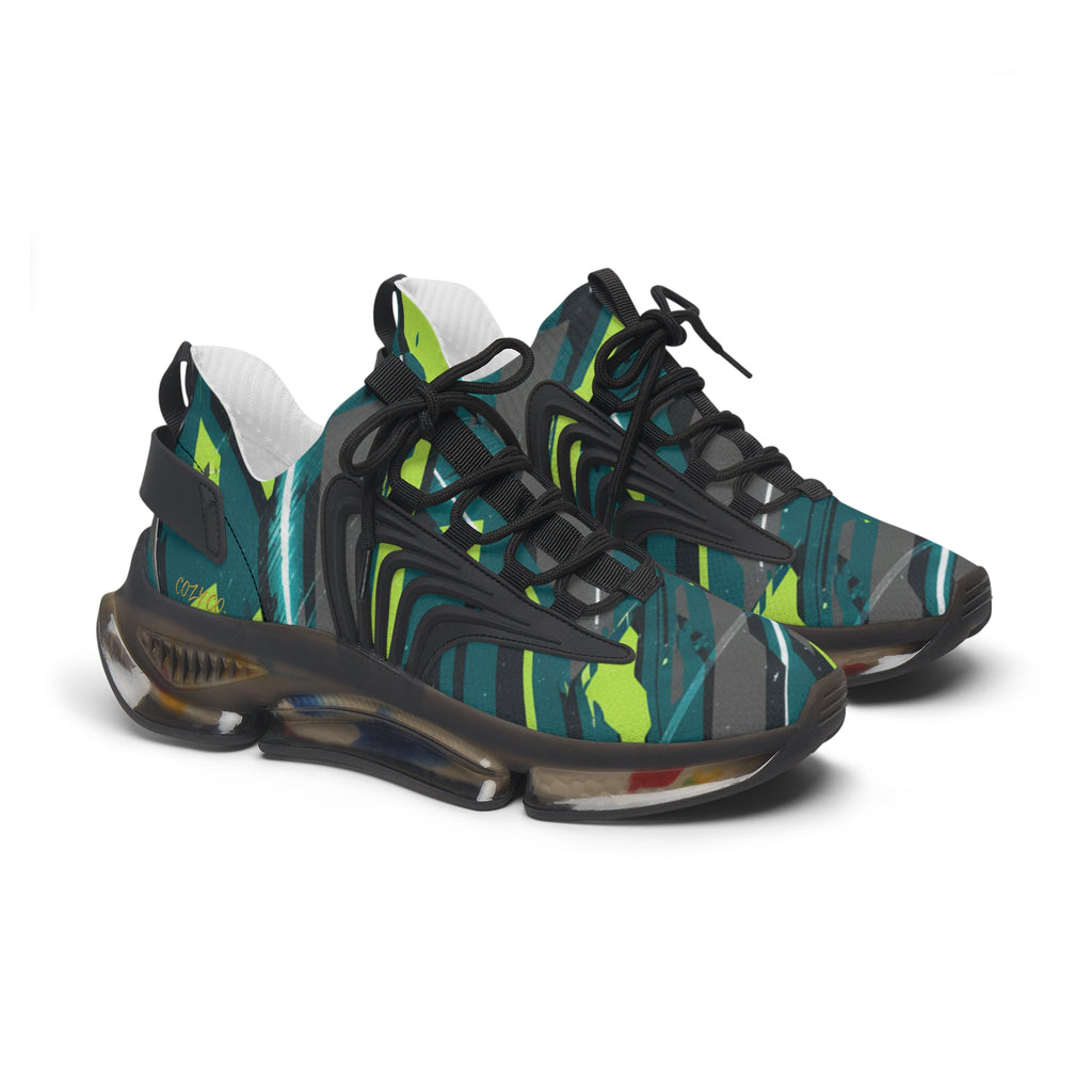 Mesh Sneakers — Green Abstract Wave Athletic Shoes