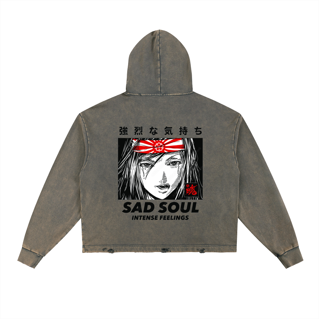 Vintage Washed Frayed-Hem Hoodie