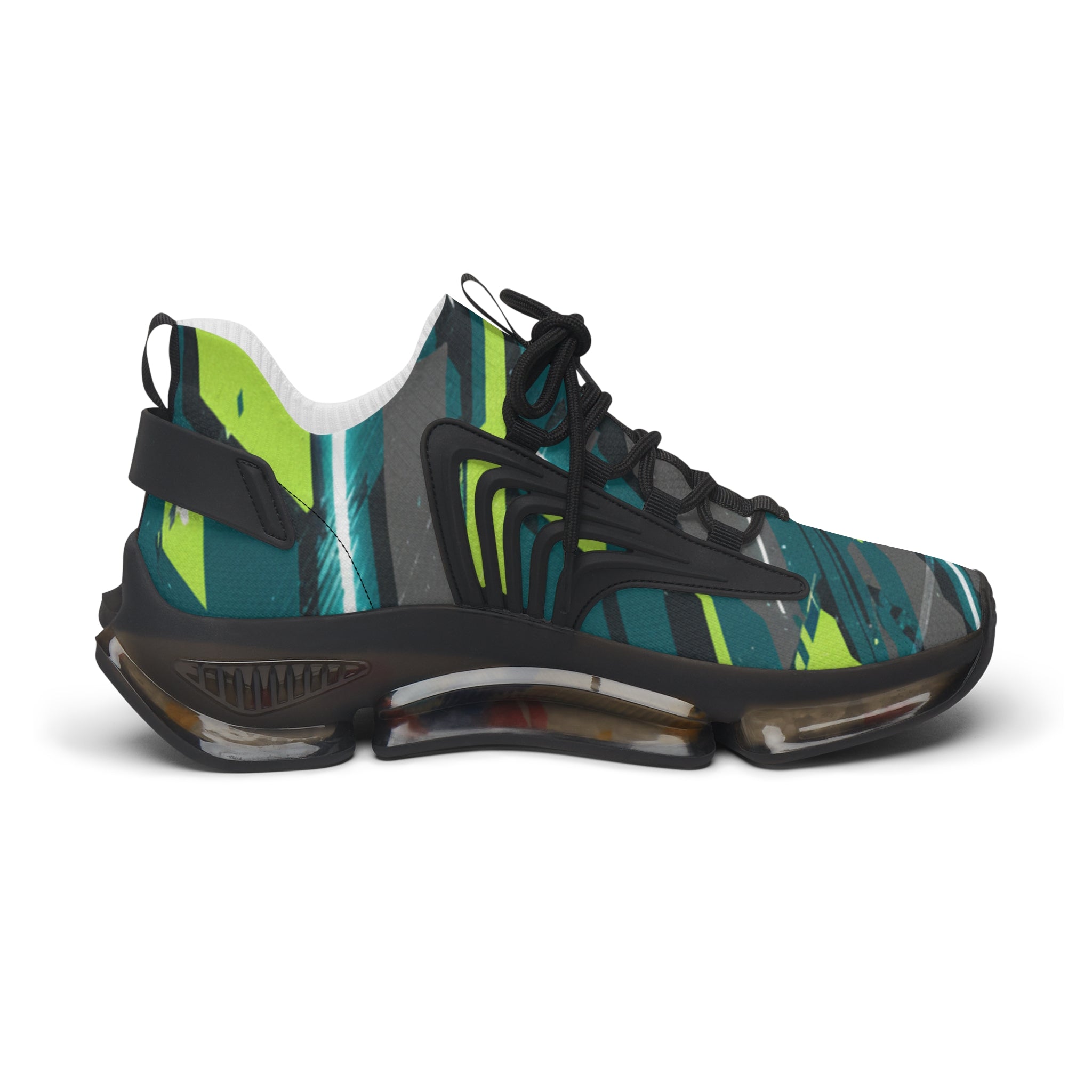 Mesh Sneakers — Green Abstract Wave Athletic Shoes