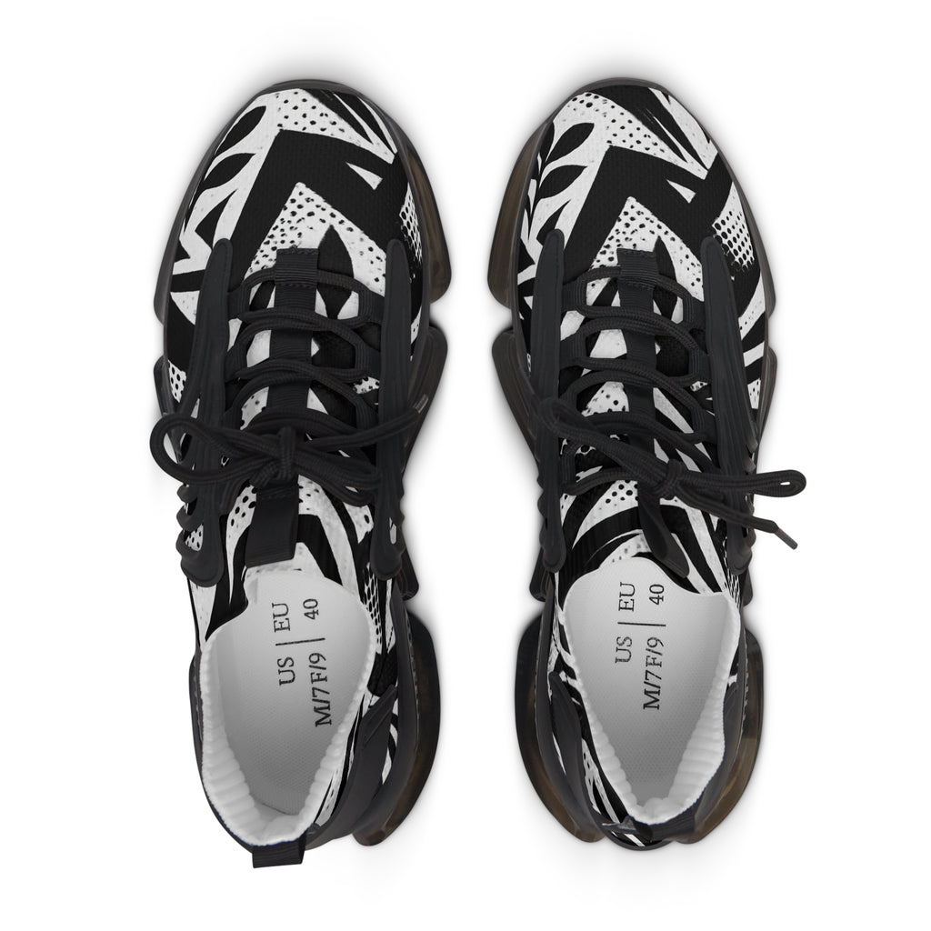 Black & White Geometric Mesh Sneakers — Women's Fashion Athletic Shoes