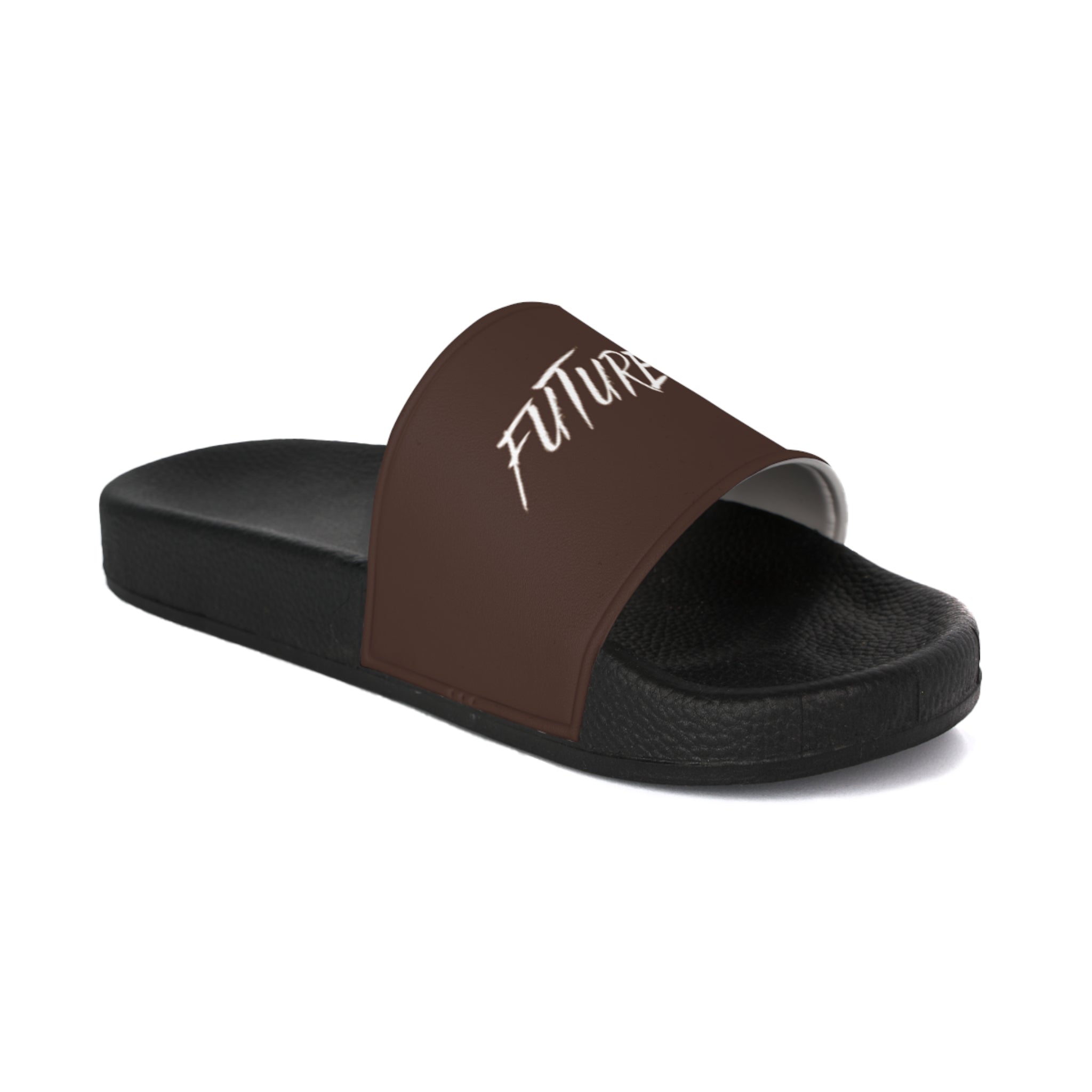 Slide Sandals — Brown "FUTUREWEAR" Graphic Slides for Men
