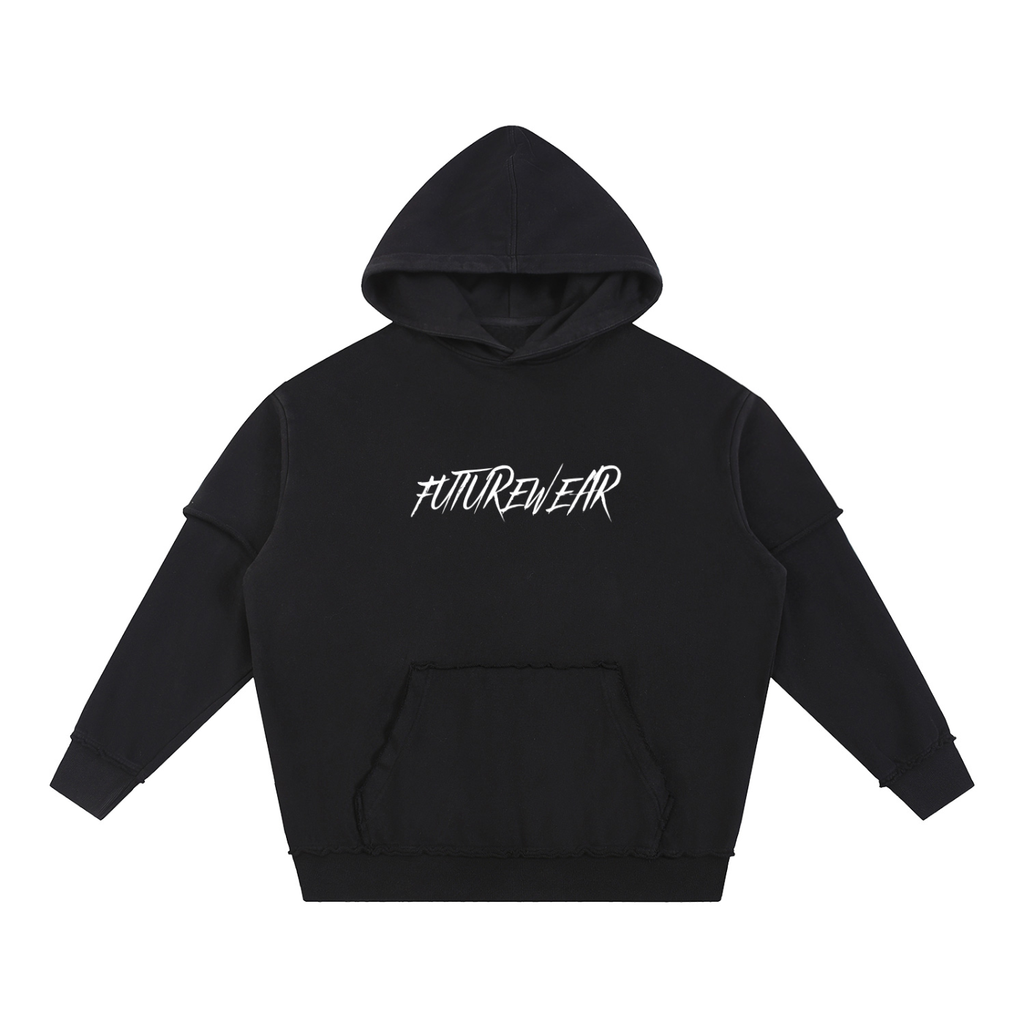 Skull Gas Mask Snow Washed Raw Edge Double Layered Hoodie