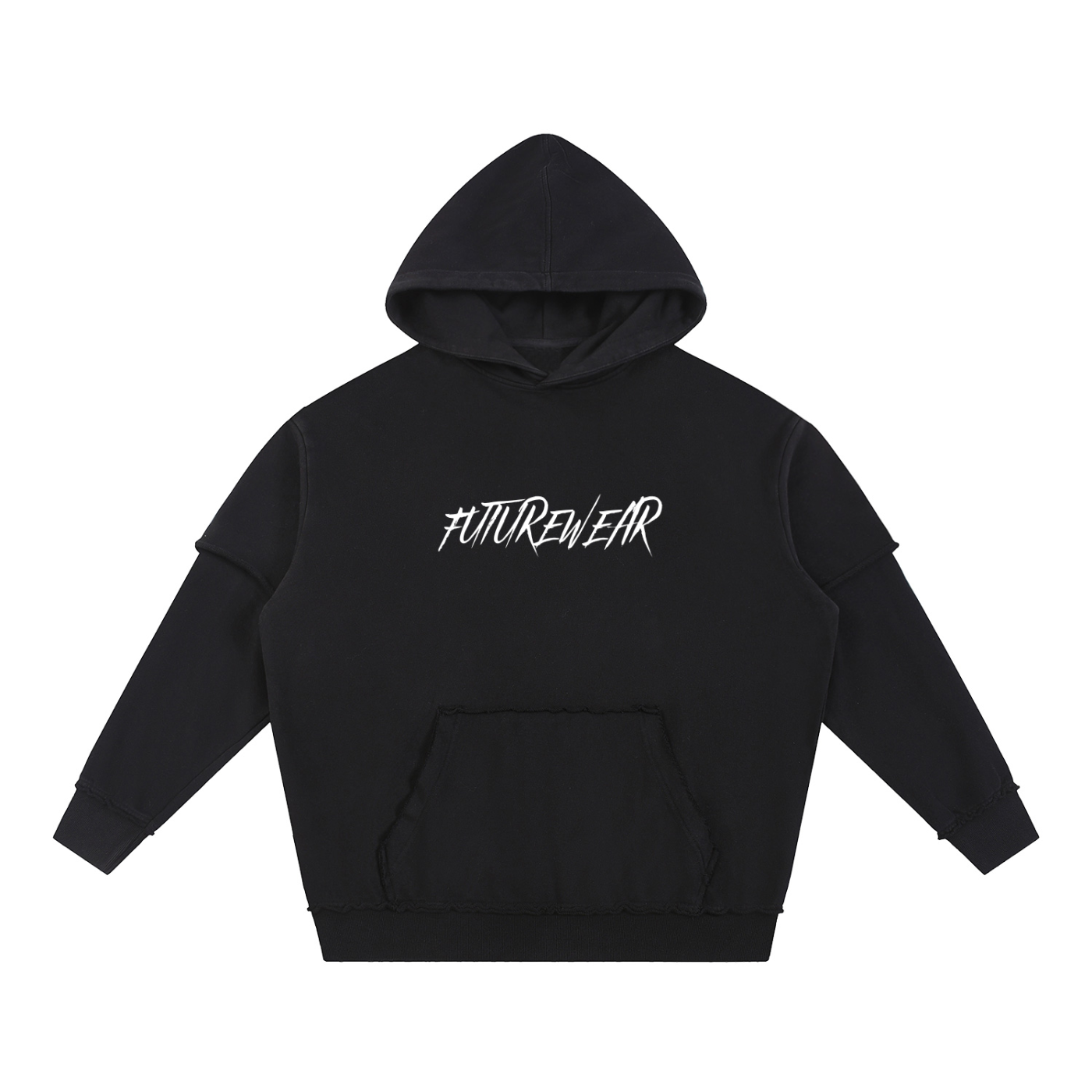 Skull Gas Mask Snow Washed Raw Edge Double Layered Hoodie