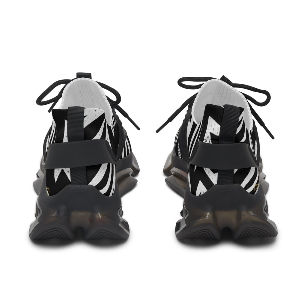 Black & White Geometric Mesh Sneakers — Women's Fashion Athletic Shoes