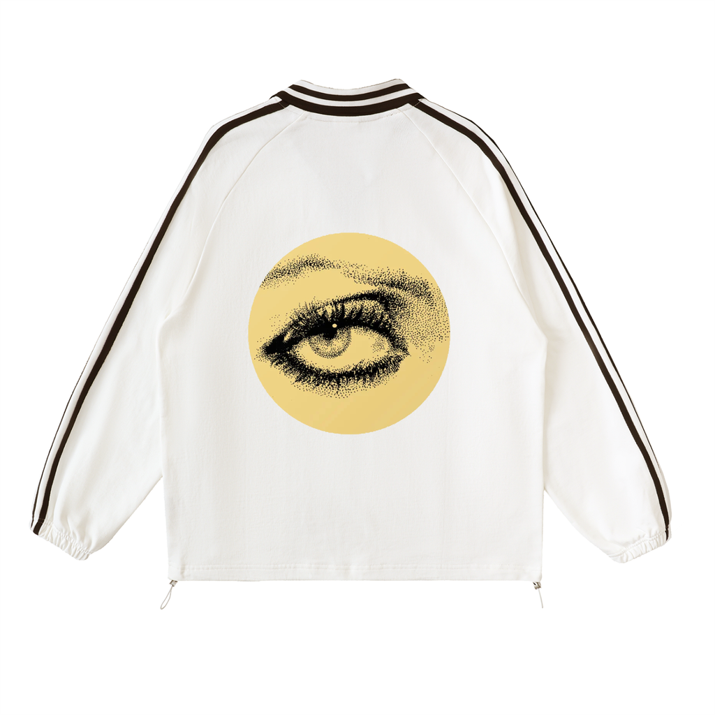 Contrast Striped Lapel Collar Sweatshirt