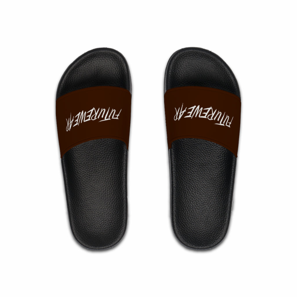 Slide Sandals — Brown "FUTUREWEAR" Graphic Slides for Men