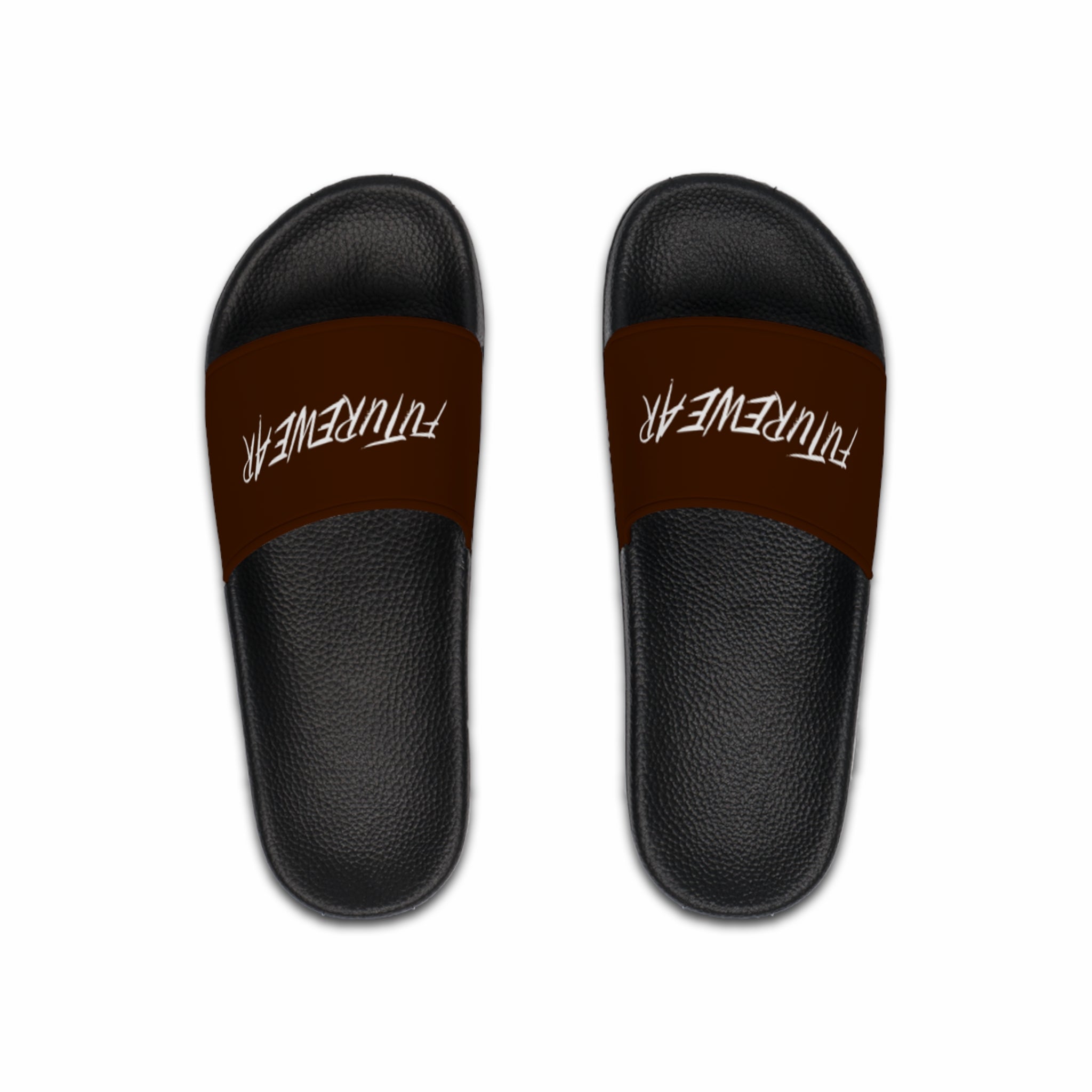 Slide Sandals — Brown "FUTUREWEAR" Graphic Slides for Men