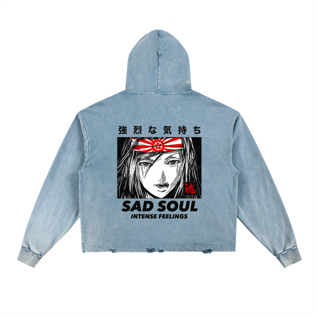 Vintage Washed Frayed-Hem Hoodie