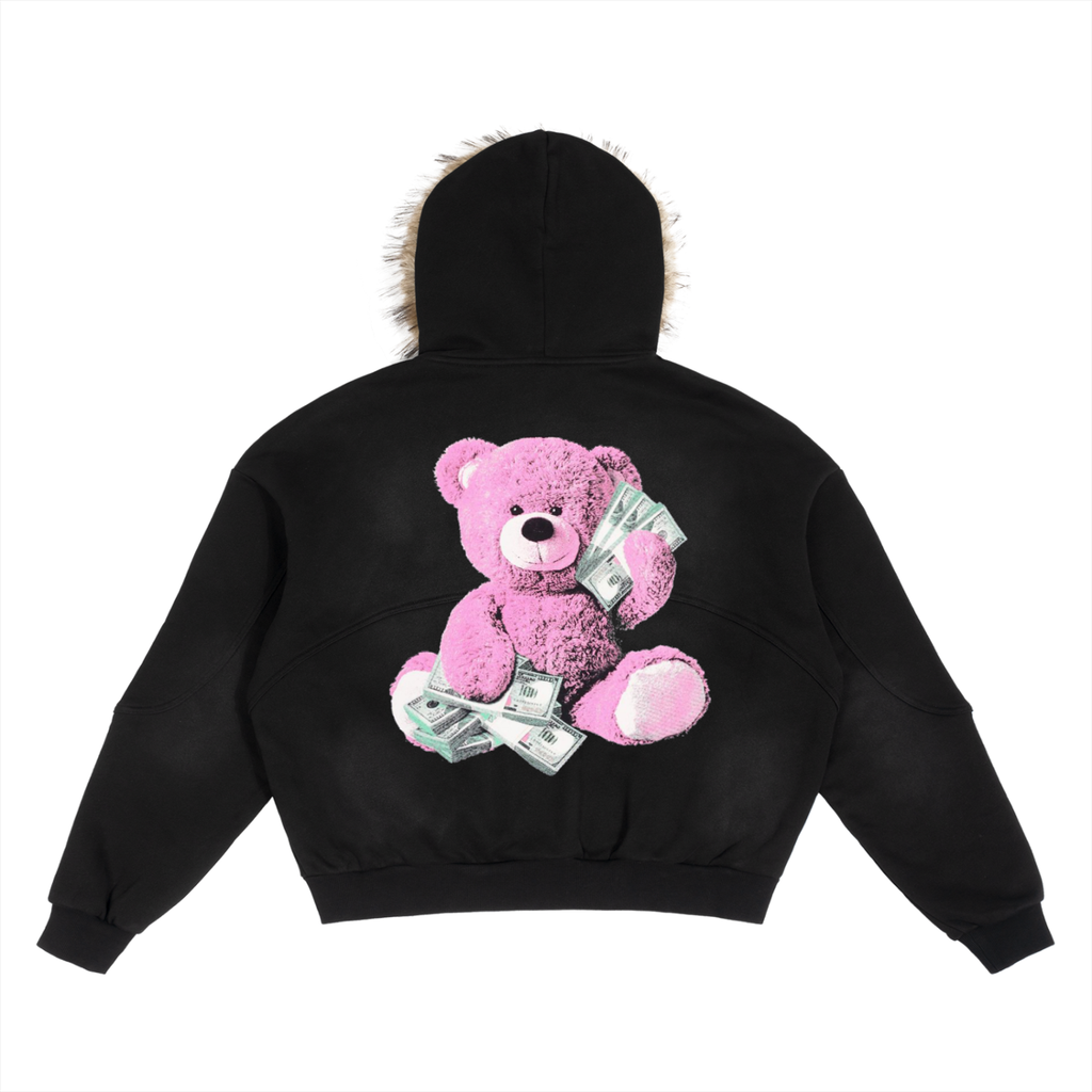 Sun Fade Boxy Detachable Fur Hoodie