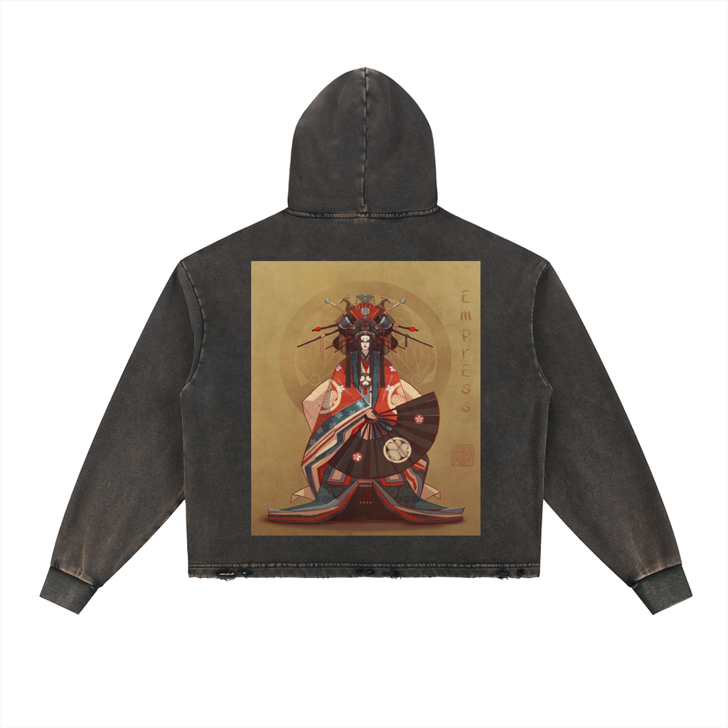 Vintage Washed Frayed-Hem Hoodie