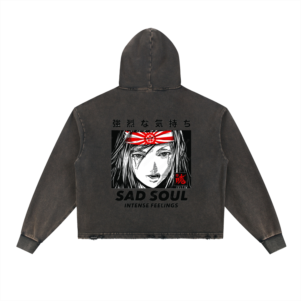 Vintage Washed Frayed-Hem Hoodie