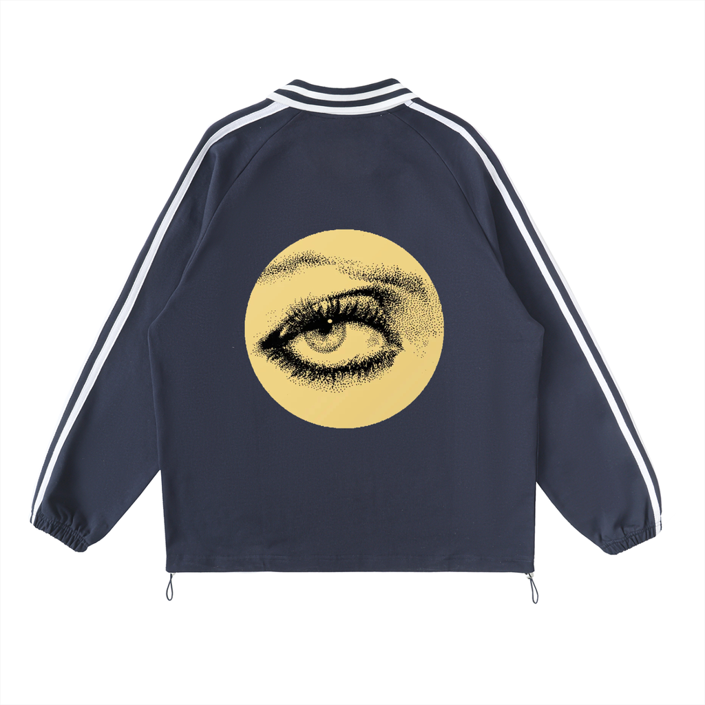 Contrast Striped Lapel Collar Sweatshirt