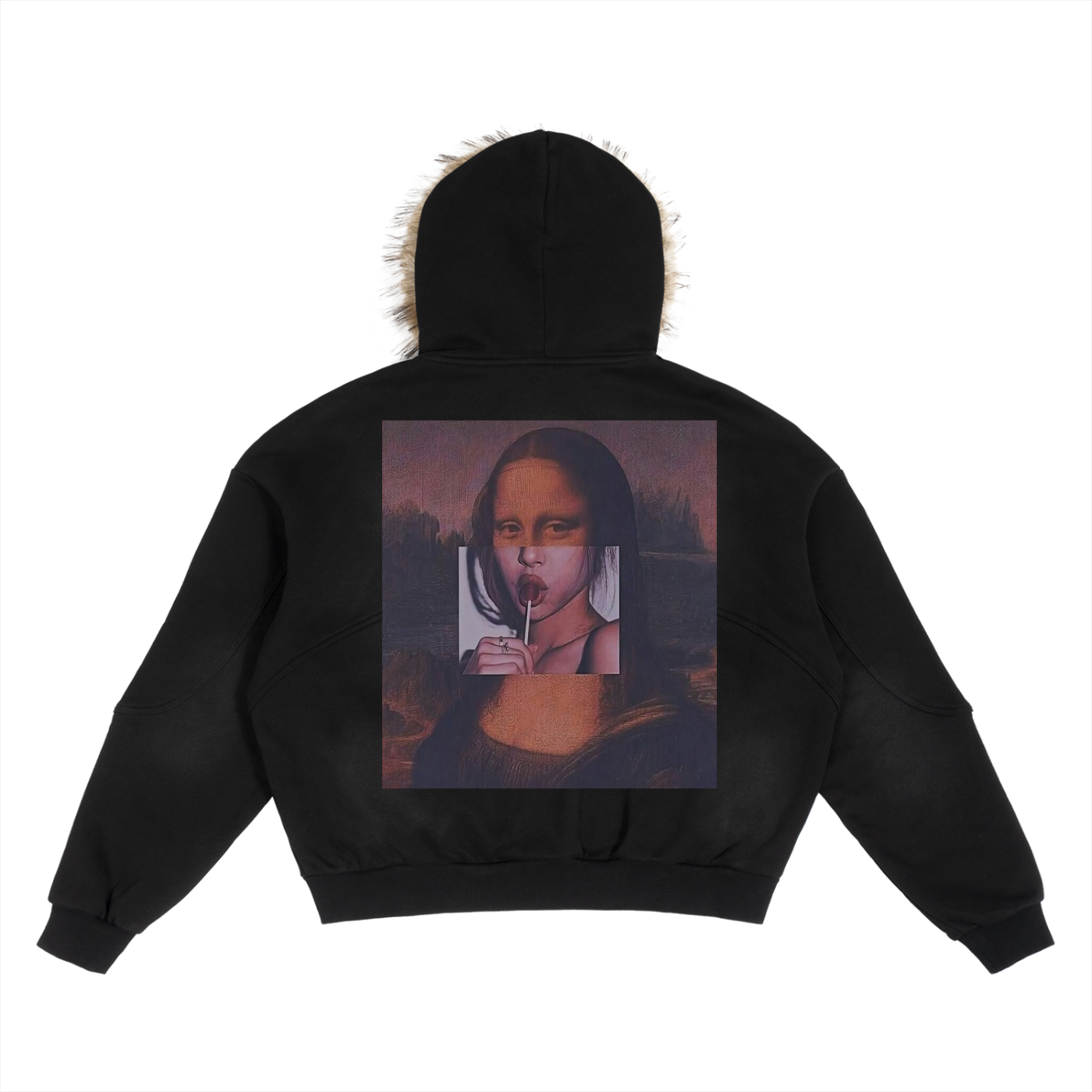 Sun Fade Boxy Detachable Fur Hoodie