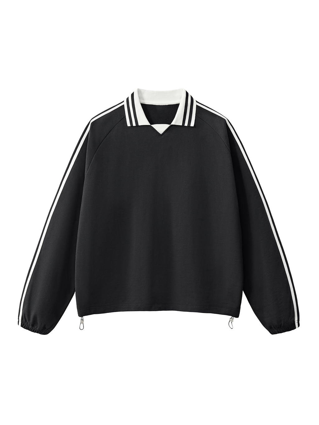 Contrast Striped Lapel Collar Sweatshirt